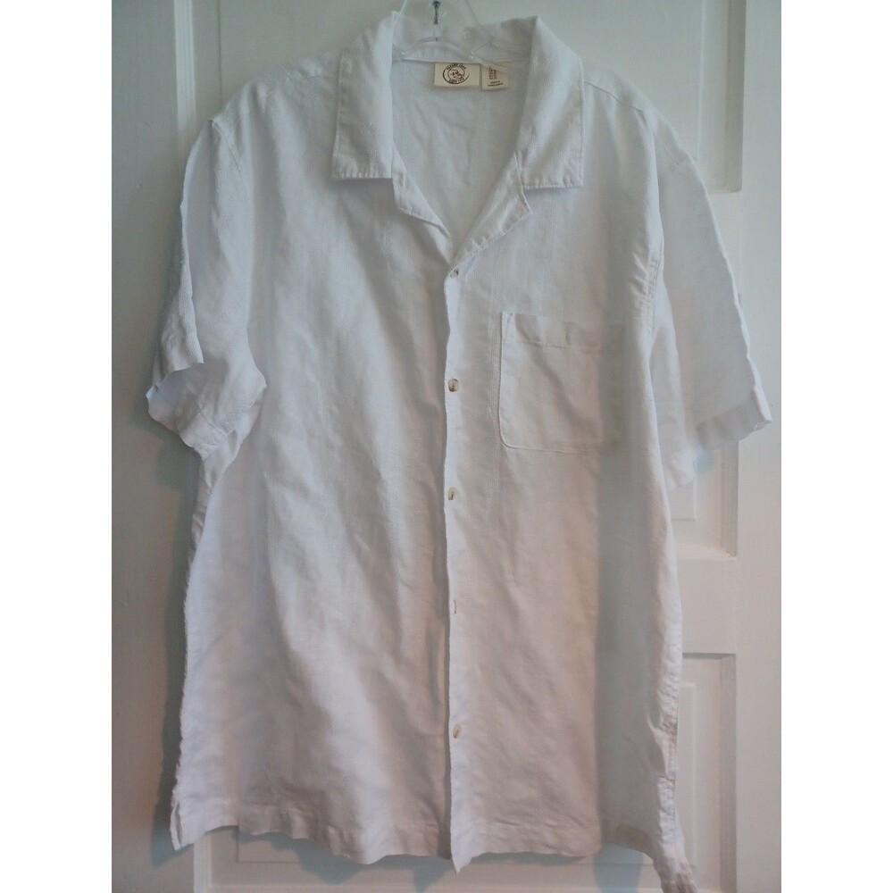 Panama Jack white linenblend short sleeve button-up shirt mens XL summer beach